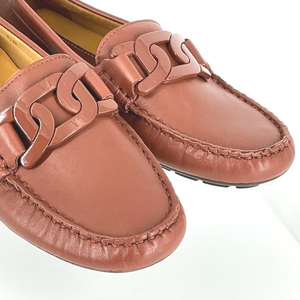 VANELI Size 7.5 Brown Leather Chain Detail Loafers Moc Toe Driving Shoes Women's